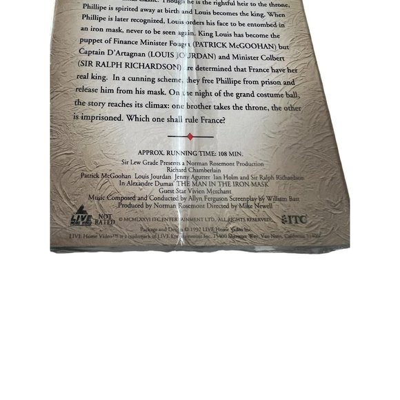 The Man In The Iron Mask - Alexander Dumas (1976) VHS action Richard Chamberlain - Picture 5 of 5